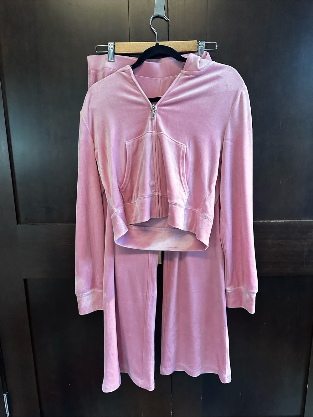 Juicy Couture Pink Velour Two-Piece Hoodie & Skirt Set